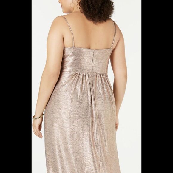 Women’s Formal Dress Plus Size 16W NIGHTWAY Gold Spaghetti Strap Maxi Sheath C18 - Picture 6 of 7